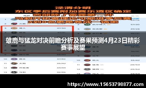 雄鹿与猛龙对决前瞻分析及赛果预测4月23日精彩赛事展望